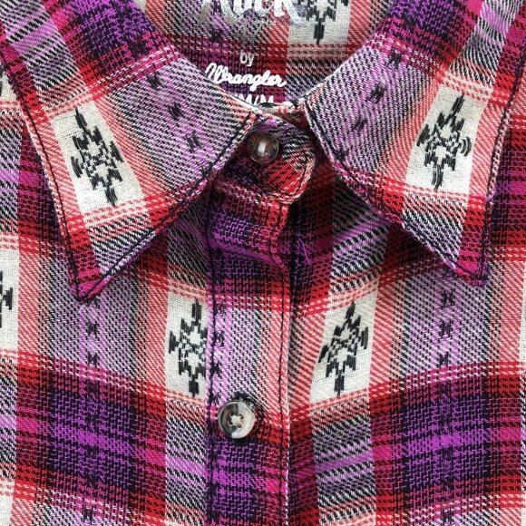 Rock 47 Wrangler Western Shirt Womens M Long Sleeve Pink Plaid Tunic Longline - Picture 6 of 12